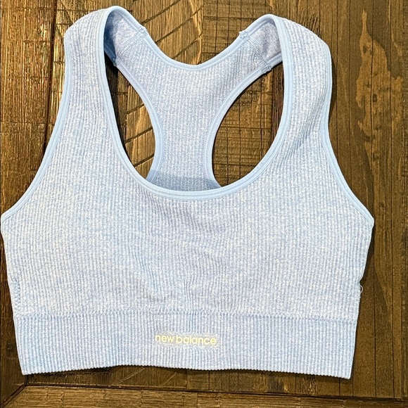 New Balance Set of 2 Sports Bras Racerback Ribbed White and Blue NWOT S - Picture 9 of 16